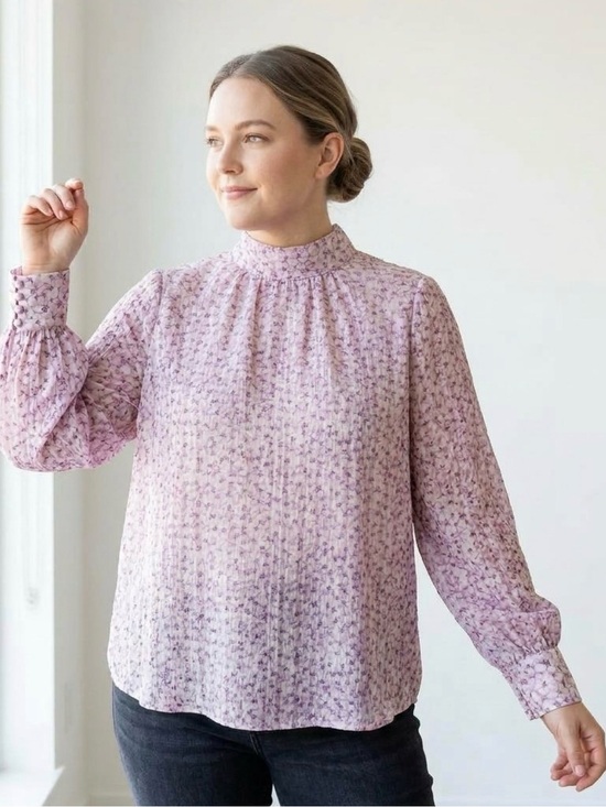 H&M Tops - H&M Lavender Floral High-Neck Blouse